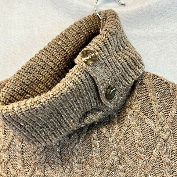 ANTHROPOLOGIE Corinne Cable Knit Poncho Sweater Small Taupe Tan Cowl Oversized - Picture 8 of 15